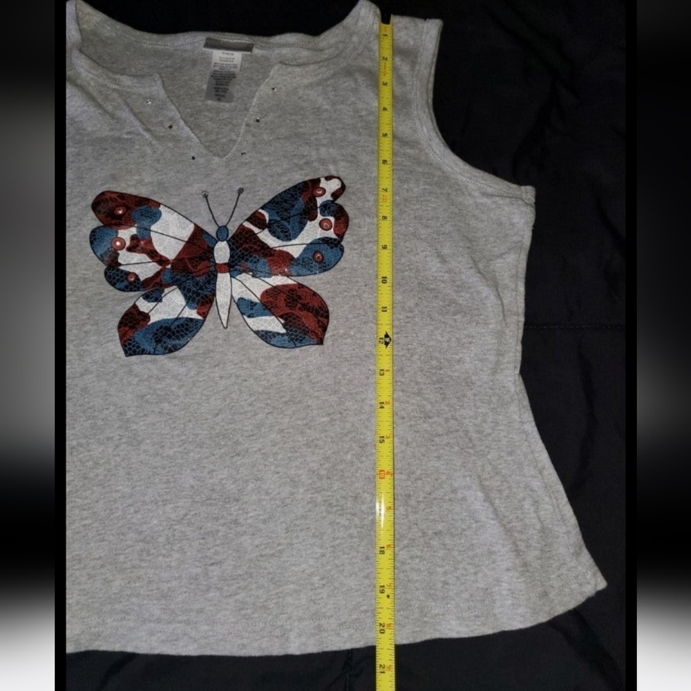 Fashion Bug Vintage Y2K 2000s Tank Top with Butterfly Rhinestones Detail XL - Picture 5 of 6